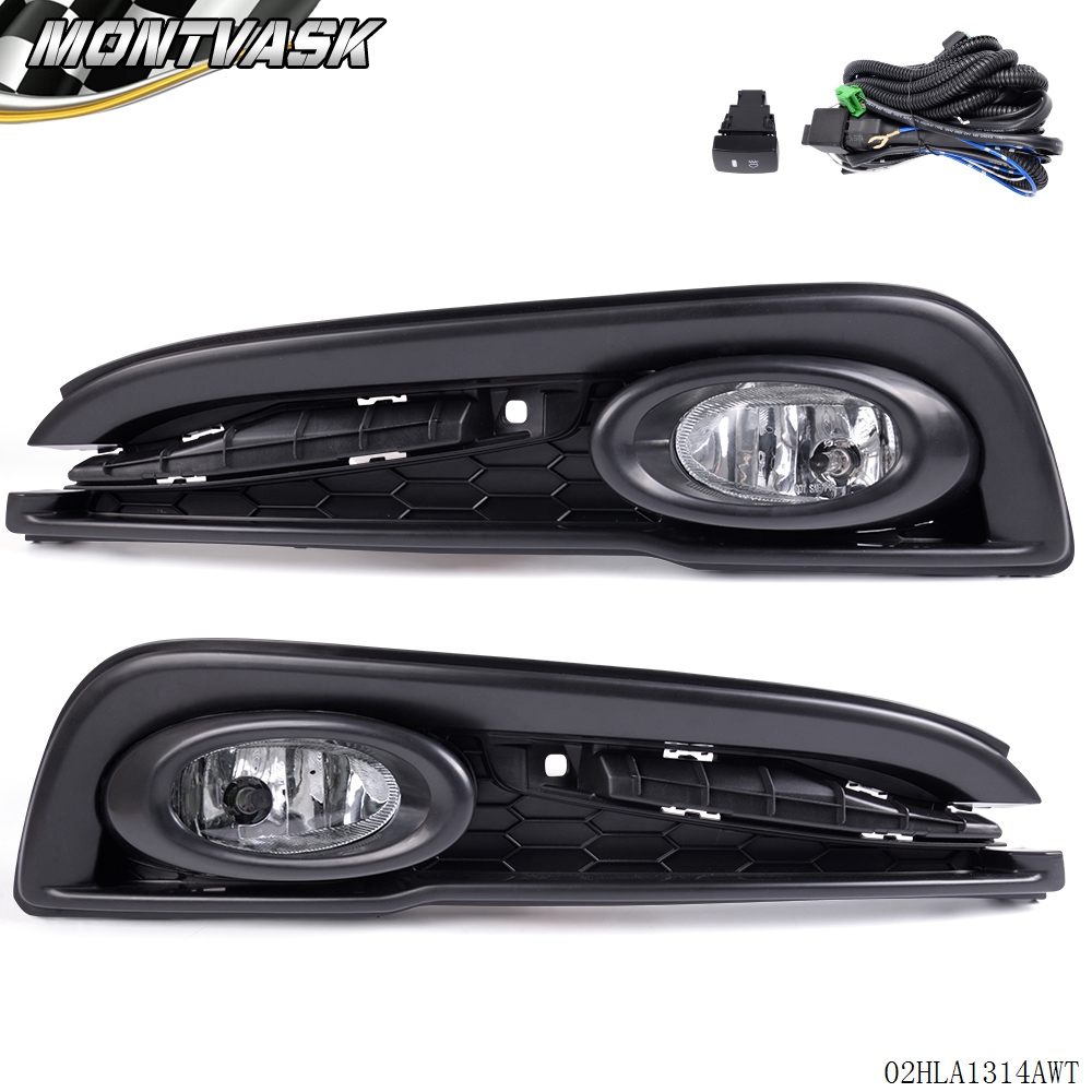 Yellow Fog Light Bumper Lamp w//Switch+Harness+Bezel for 13-14 Honda Accord Sedan