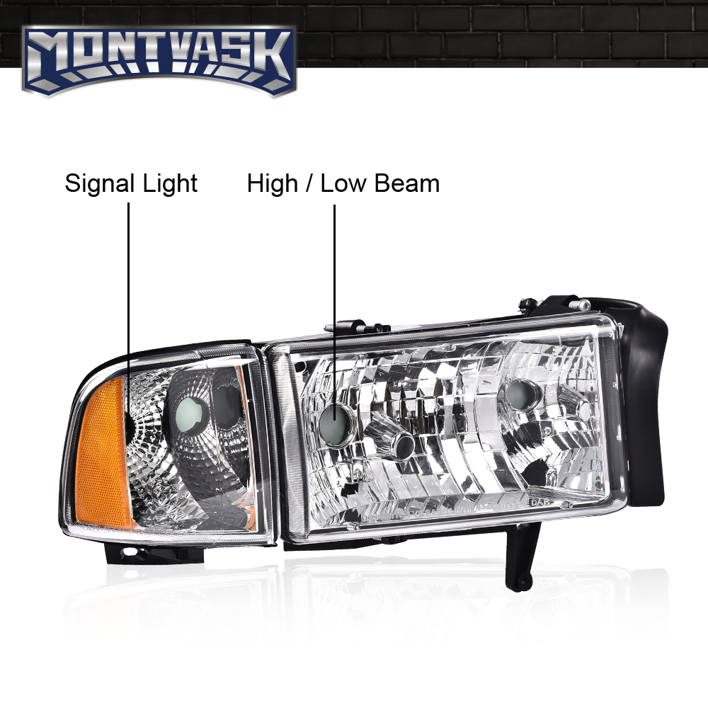 Driver Passenger Headlight Set Fits 94-02 Dodge Ram 1500 2500 3500 CAPA